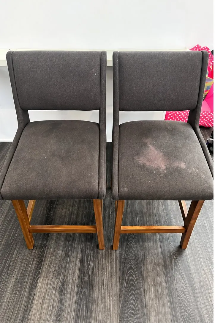 Two upholstered chairs before cleaning by 4 Elements